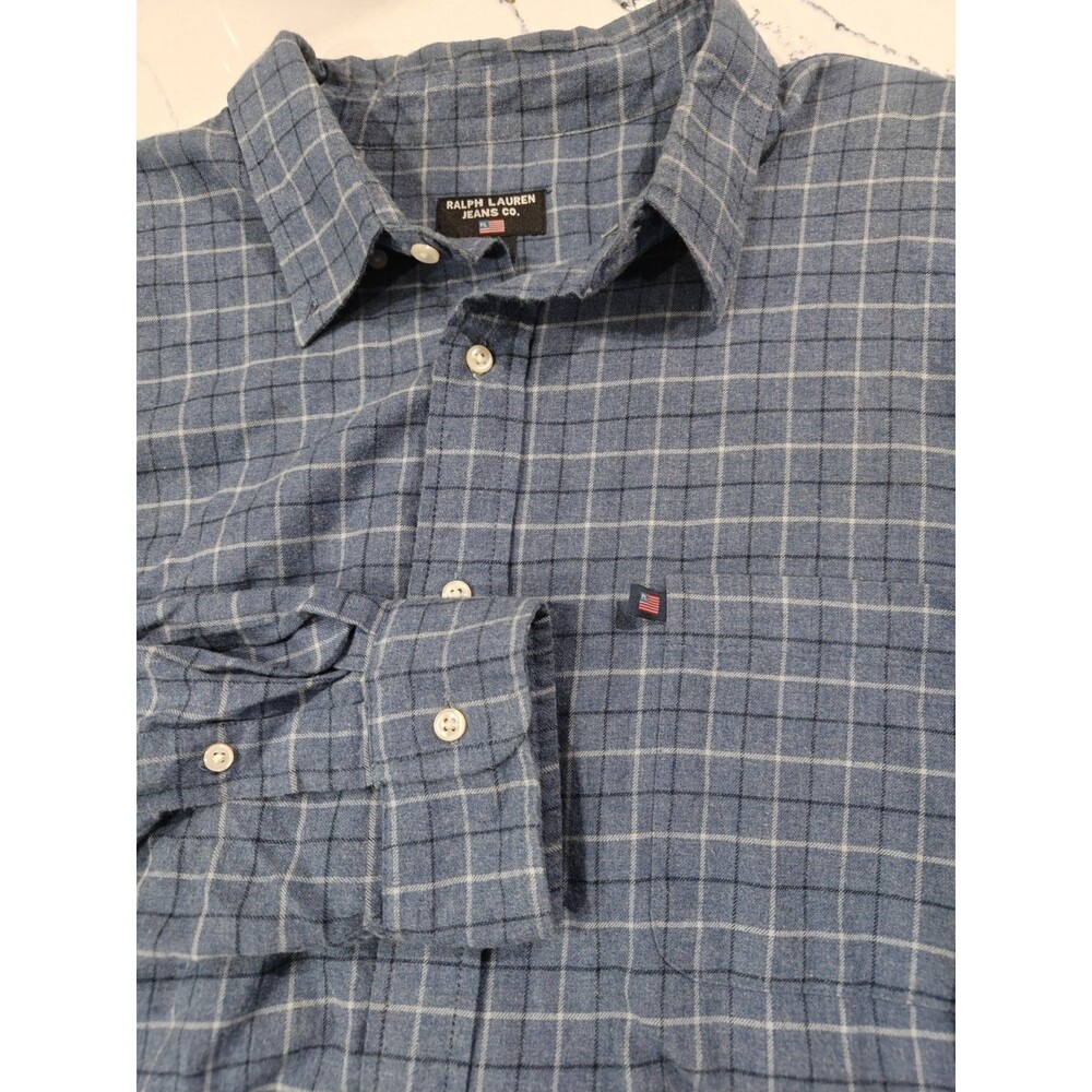 Ralph Lauren Polo Jeans Co Shirt Mens XL Blue Multicolor Plaid Flannel Outdoor